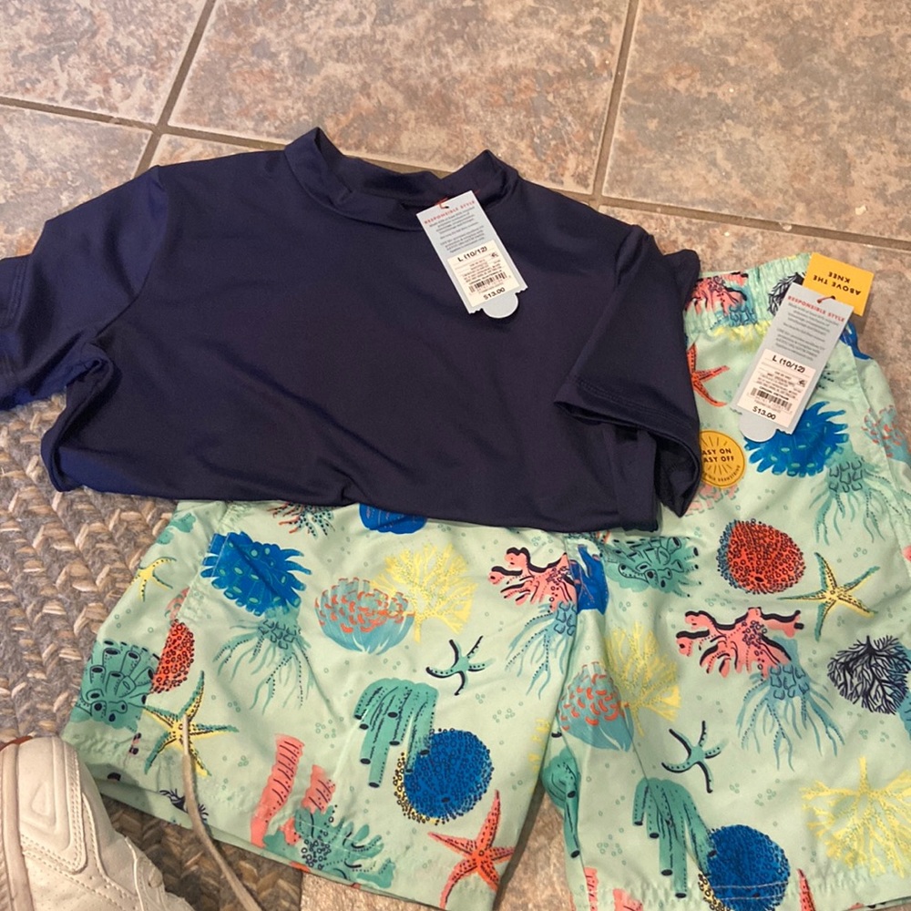 Boys Rash Guard and Swim Trunks Size 10/12